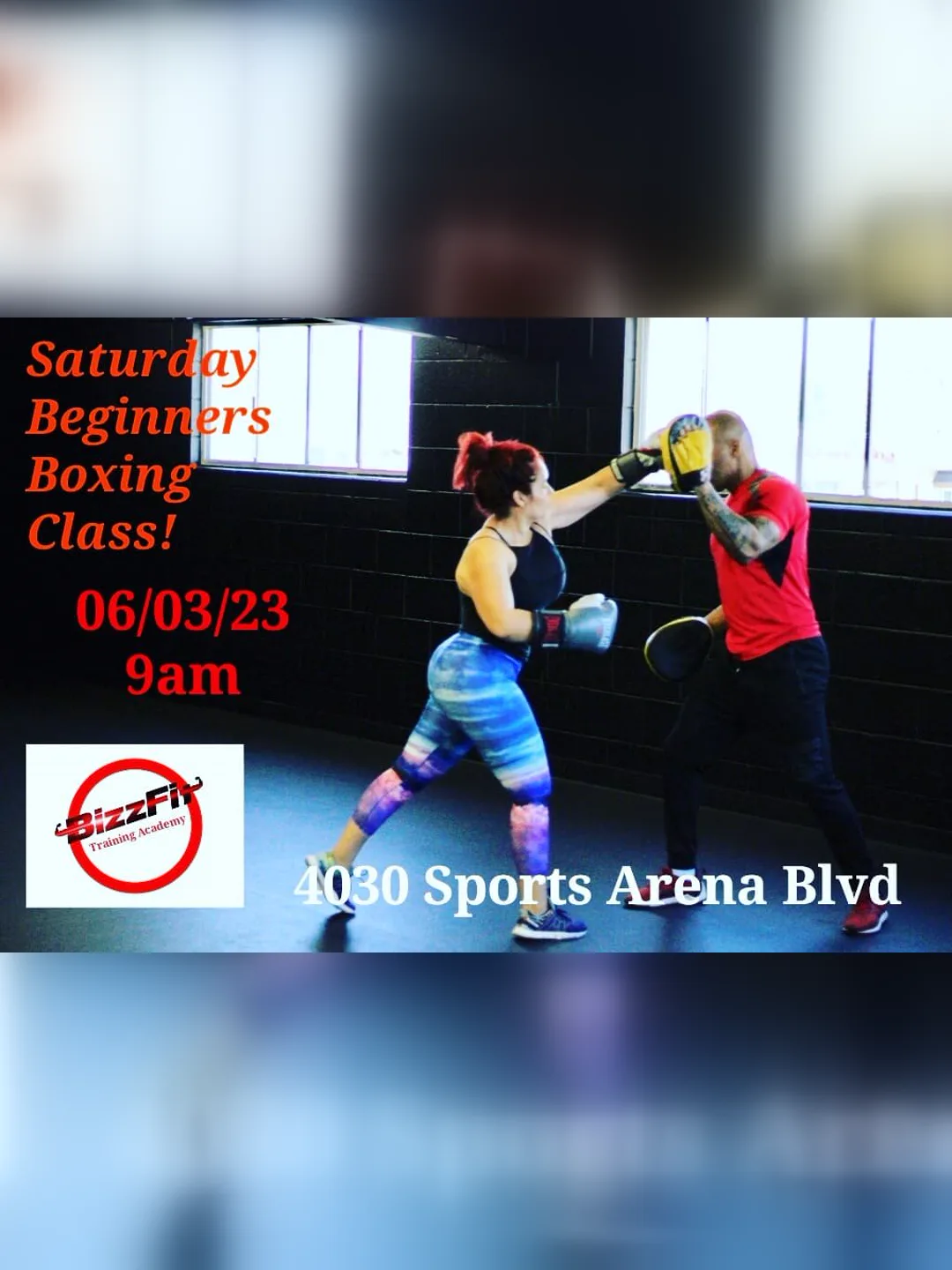 Throwback flyer — Saturday Beginners Boxing Class at 4030 Sports Arena Blvd